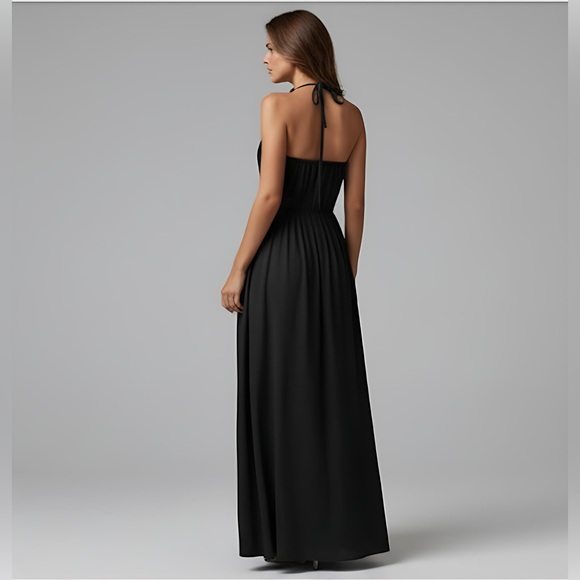 Boho Black Knot Front Tie Back Maxi Halter Dress - Picture 5 of 8